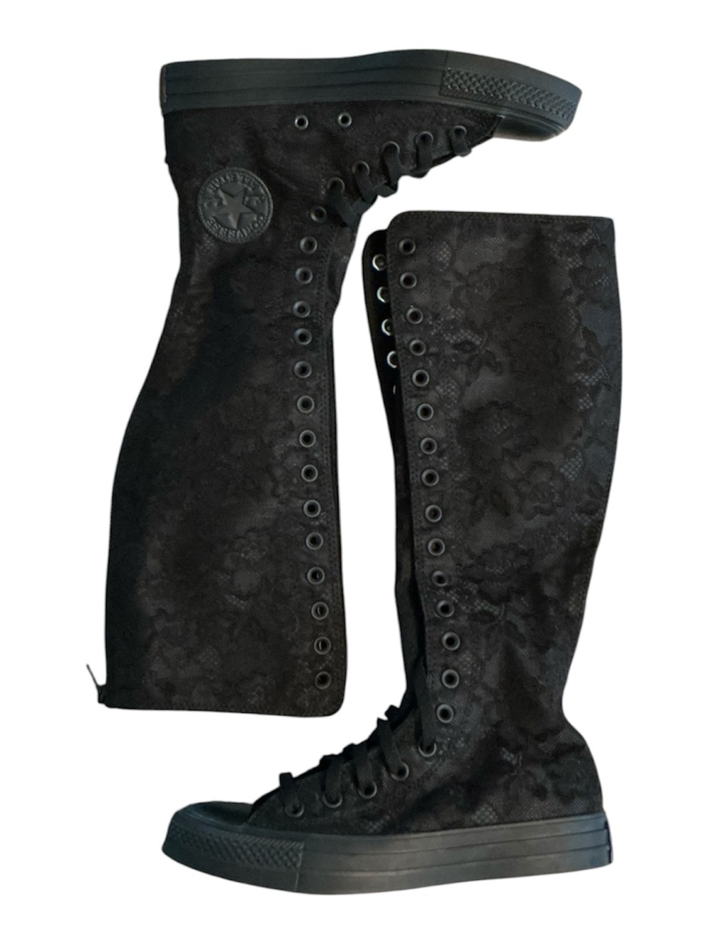 Converse Black Lace-Textured Knee-High Lace-Up Boots